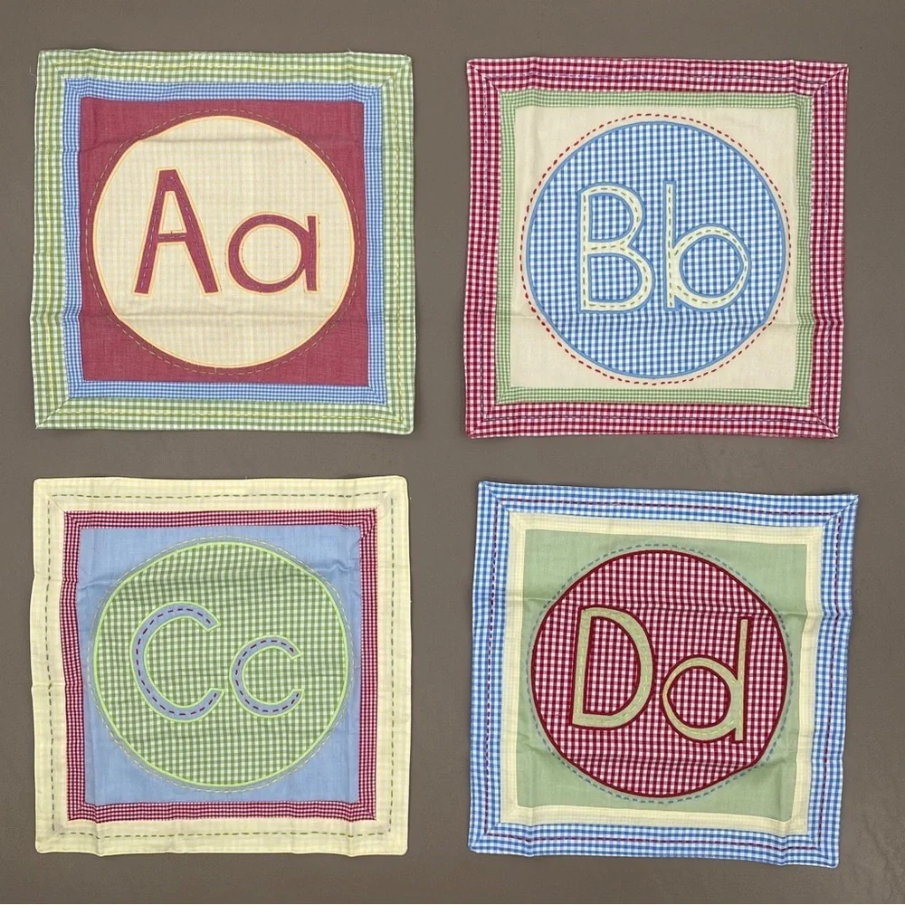 NEW Pottery Barn Kids Gingham Checked A B C D Placemats or Wall Hangings NEW
